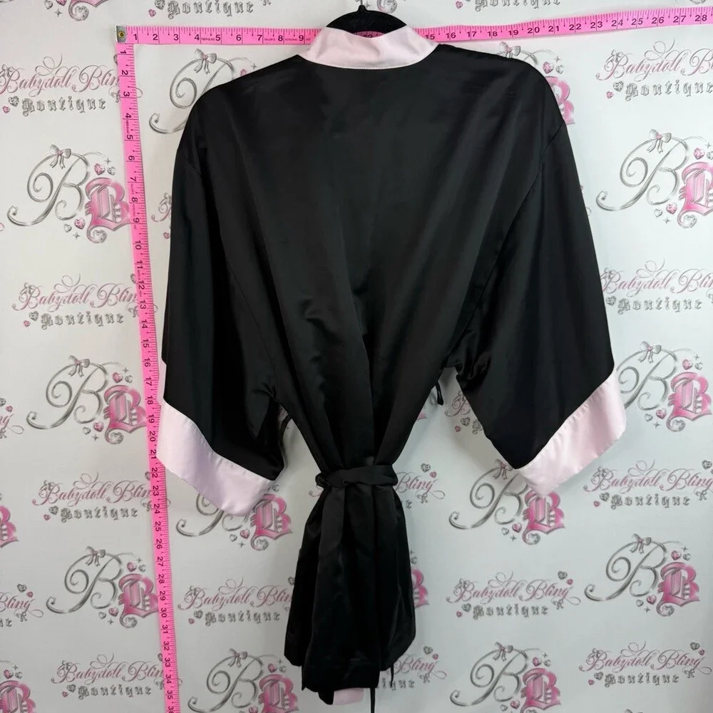 Victoria's Secret kimono robe shiny Satin Robe - Black with Light Pink Trim